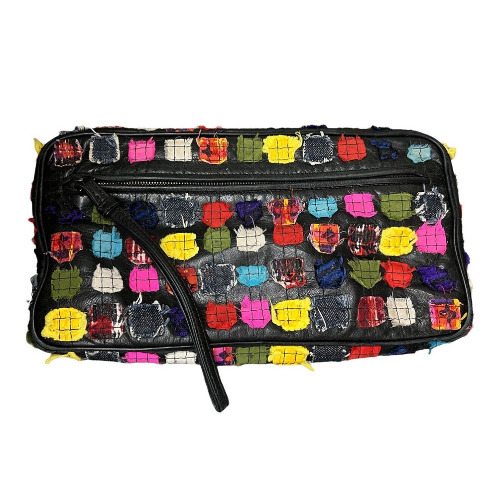 Bottega Veneta Multicolored Leather Fabric Square Patchwork Clutch Wristlet EUC